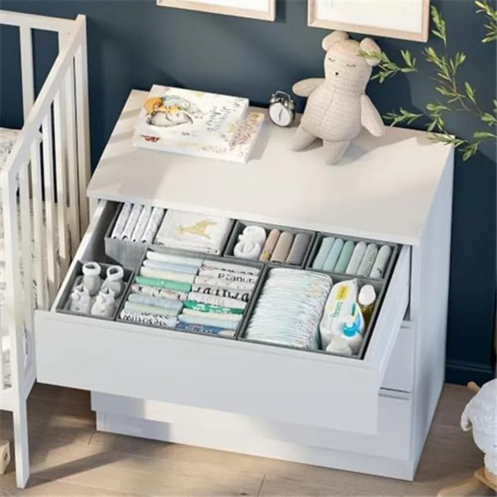 Grey Drawer Organizer Set 12 Dresser Nursery Closet Clothes Storage Bins
